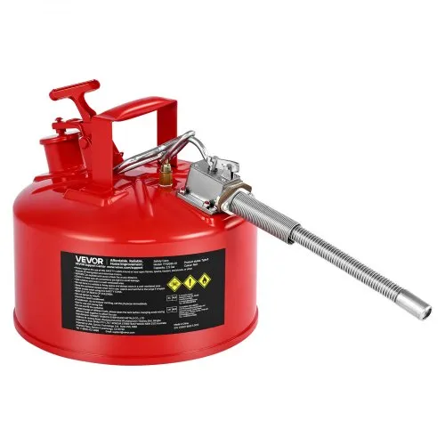 VEVOR Safety Gas Can, 9.5 L Type II Red Safety Can for Gasoline with Stainless Steel Flame Arrester, Self-Closing Lid, and Flexible Metal Spout, Carbon Steel Flammable Storage with Ergonomic Handle