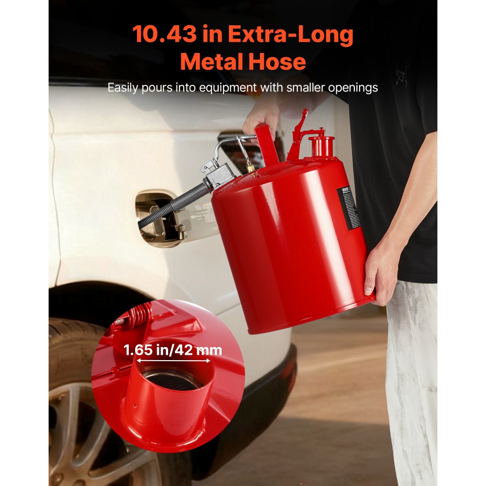 VEVOR Safety Gas Can, 19 L Type II Red Safety Can for Gasoline with Stainless Steel Flame Arrester, Self-Closing Lid, and Flexible Metal Spout, Carbon Steel Flammable Storage with Ergonomic Handle