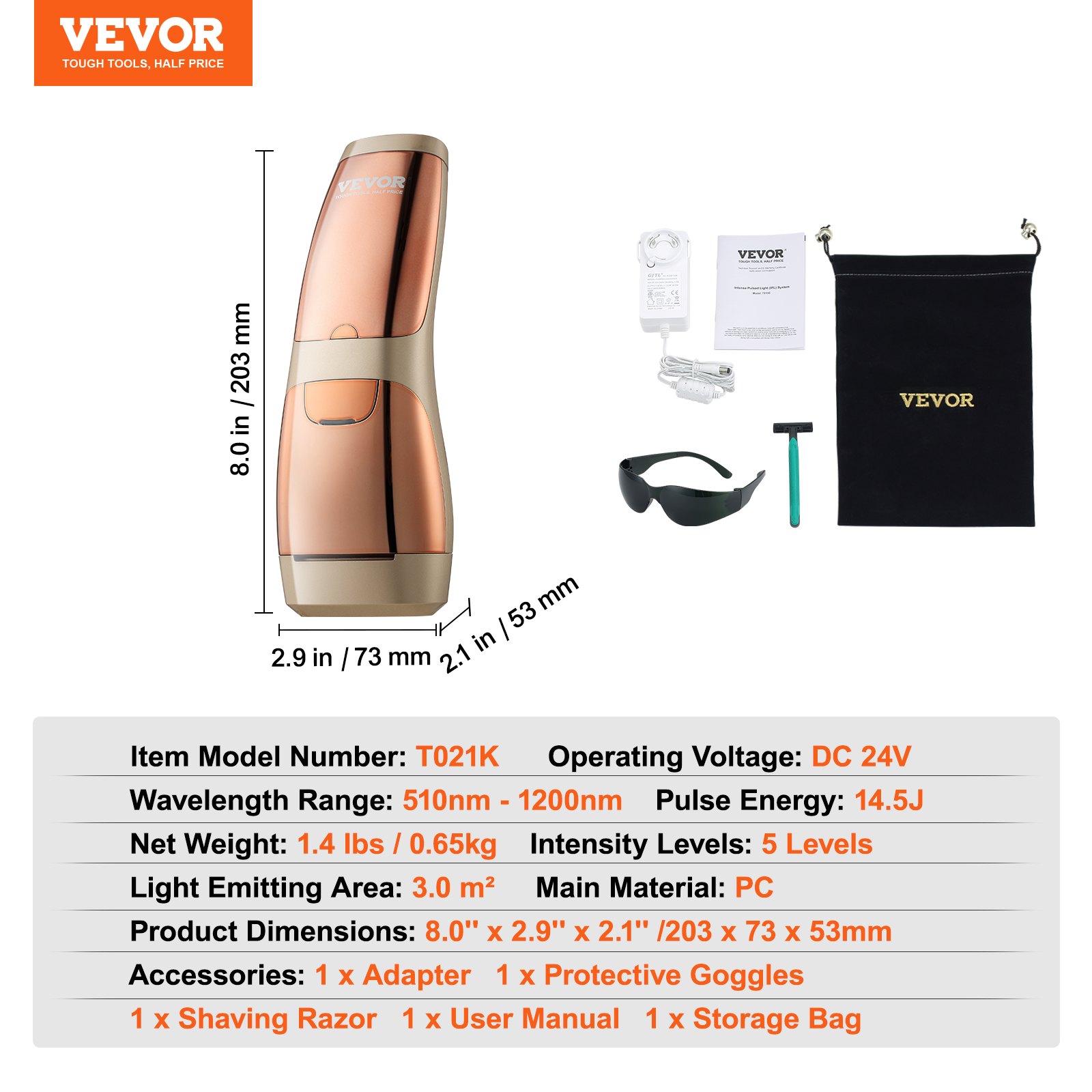 VEVOR Laser Hair Removal, IPL Permanent Hair Removal with Sapphire Ice Cooling System, 3-in-1 Painless At-Home Hair Removal Device for Women Men, Auto/Manual Modes, 5 Levels for Body & Face