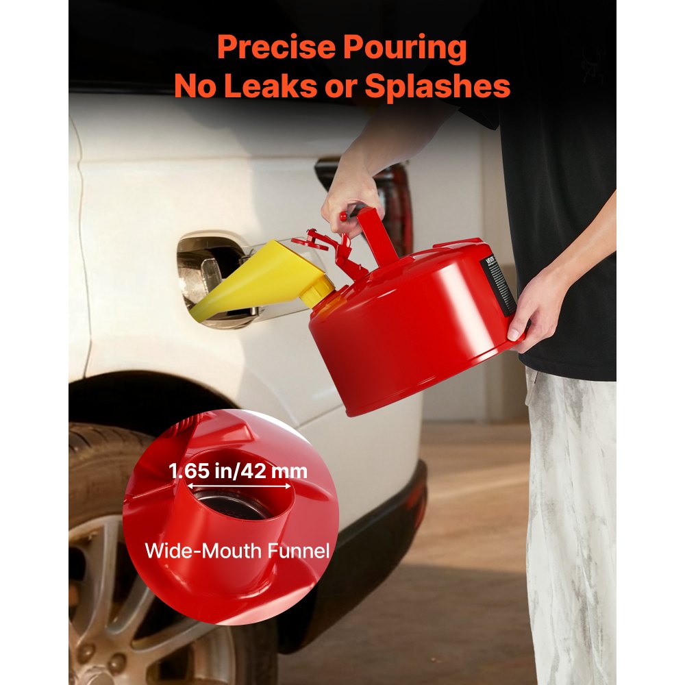 VEVOR Safety Gas Can, 9.5 L Type I Red Safety Can for Gasoline with Stainless Steel Flame Arrester, Self-Closing Lid, and PE Funnel, Carbon Steel Flammable Storage Container with Ergonomic Handle