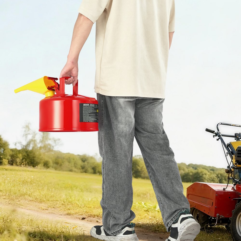 VEVOR Safety Gas Can, 9.5 L Type I Red Safety Can for Gasoline with Stainless Steel Flame Arrester, Self-Closing Lid, and PE Funnel, Carbon Steel Flammable Storage Container with Ergonomic Handle