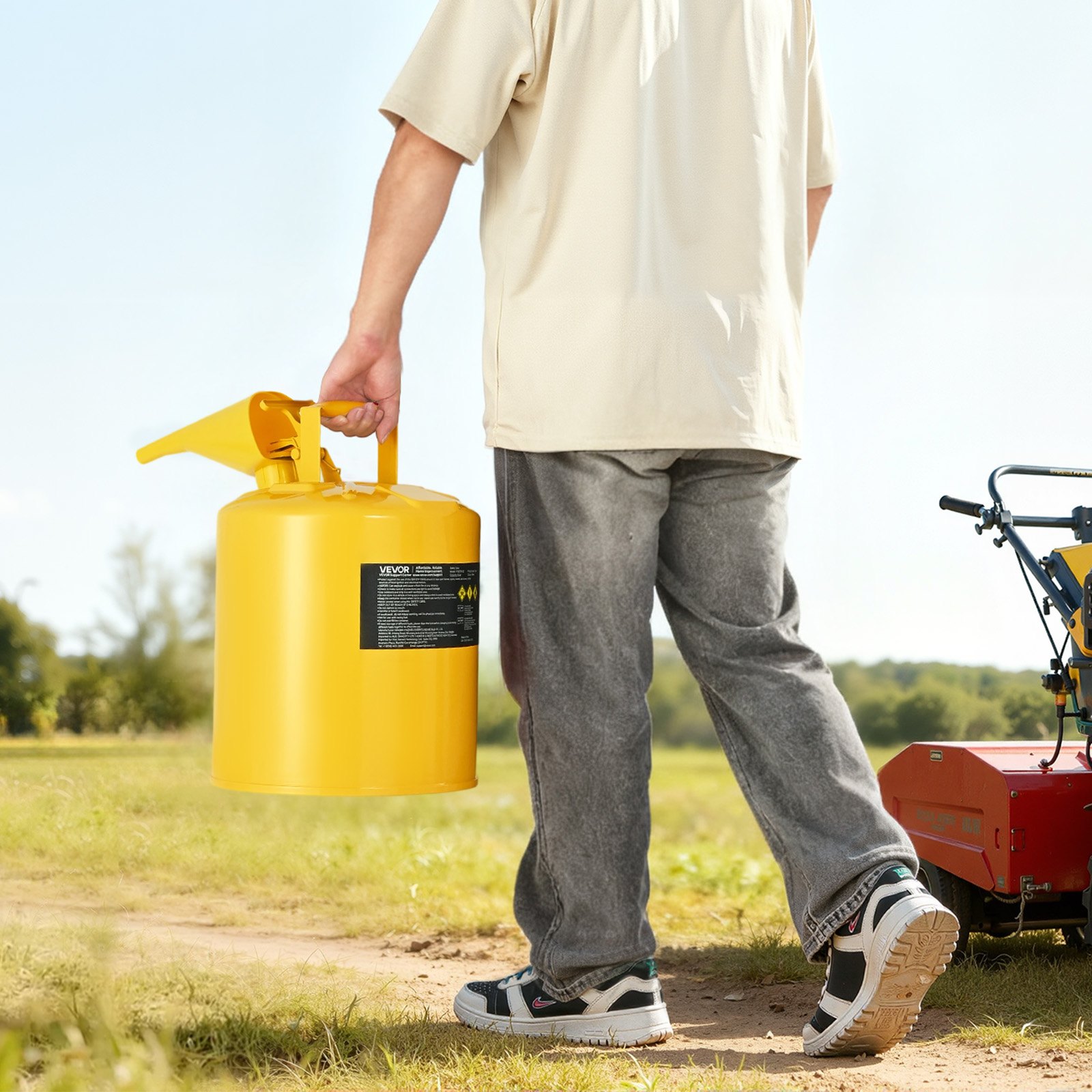 VEVOR Safety Can, 19 L Type I Yellow Safety Can for Diesel with Stainless Steel Flame Arrester, Self-Closing Lid, and PE Funnel, Carbon Steel Flammable Fuel Storage Container with Ergonomic Handle