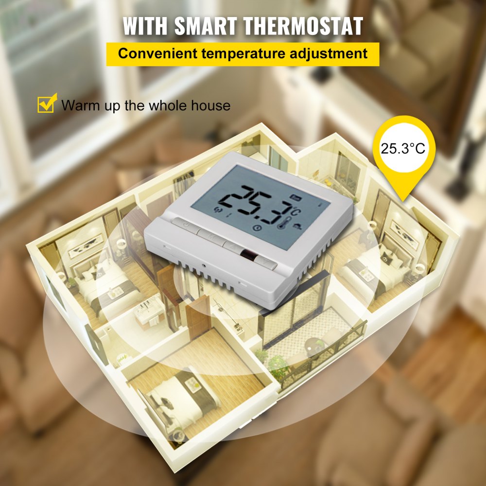 VEVOR Ditra Floor Heating Cable,1425W 120V Floor Tile Heat Cable,372.2 FT Long,112.6 sqft,with Convenient Temperature Control Panel,No Noise or Radiation