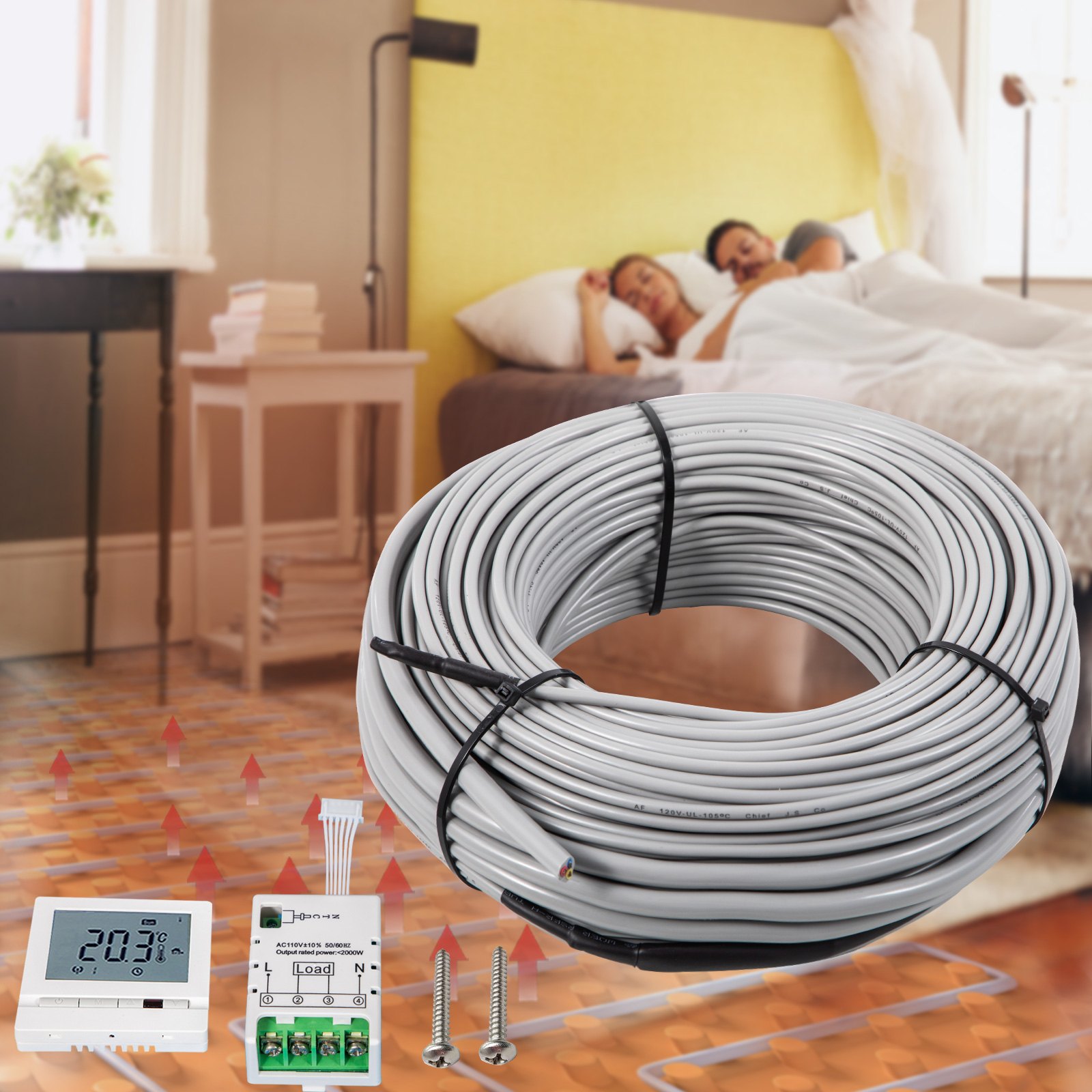 VEVOR Ditra Floor Heating Cable,2110W 240V Floor Tile Heat Cable,551 FT Long,166.7 sqft,with Convenient Temperature Control Panel,No Noise or Radiation
