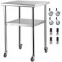 VEVOR Stainless Steel Prep Table, 24 x 24 x 36 Inch, 600lbs Load Capacity Heavy Duty Metal Worktable with Adjustable Undershelf & Universal Wheels, Commercial Workstation for Kitchen Garage Backyard