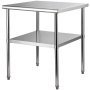 VEVOR Stainless Steel Prep Table, 30 x 30 x 36 Inch, 800lbs Load Capacity Heavy Duty Metal Worktable with Adjustable Undershelf & Feet, Commercial Workstation for Kitchen Garage Restaurant Backyard
