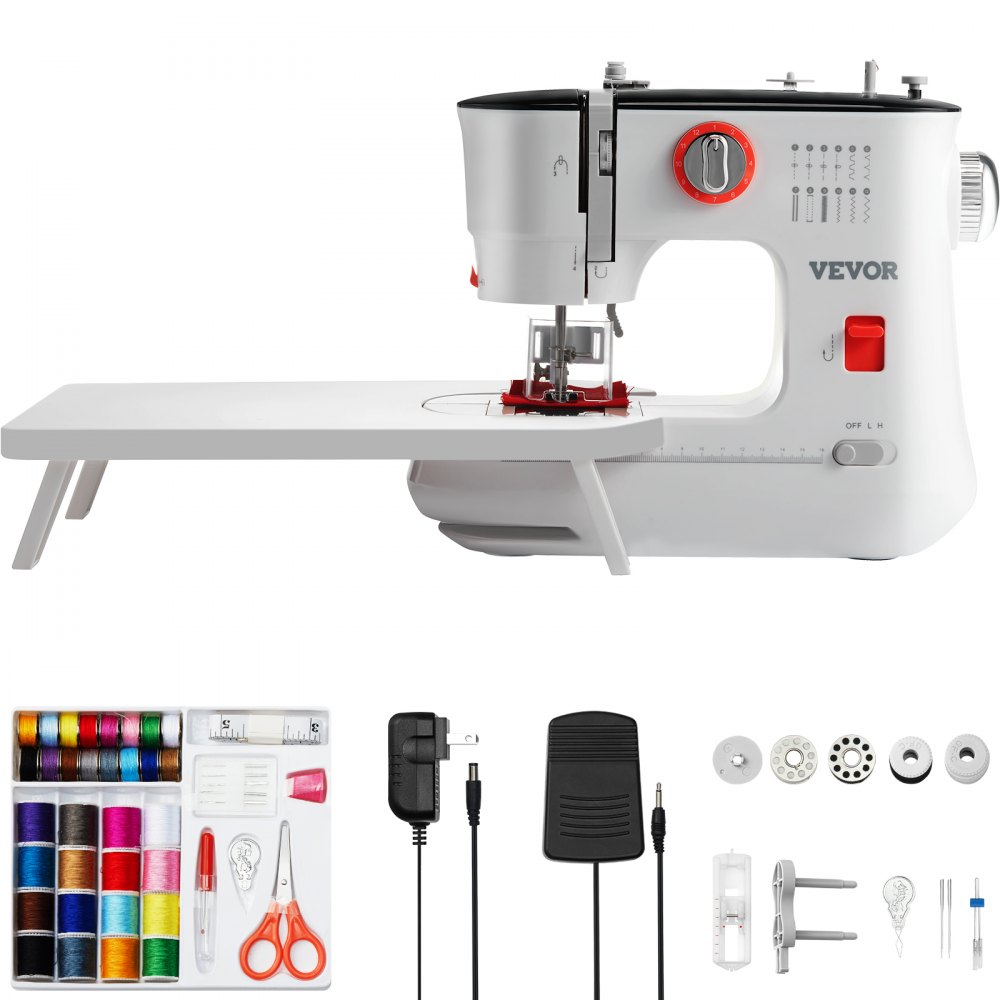  Máquina de coser para principiantes con mesa de extensión, mini  máquina de coser ajustable de 2 velocidades y 2 hilos, maquina de coser  eléctrica portátil con pedal de pie, perfecta para
