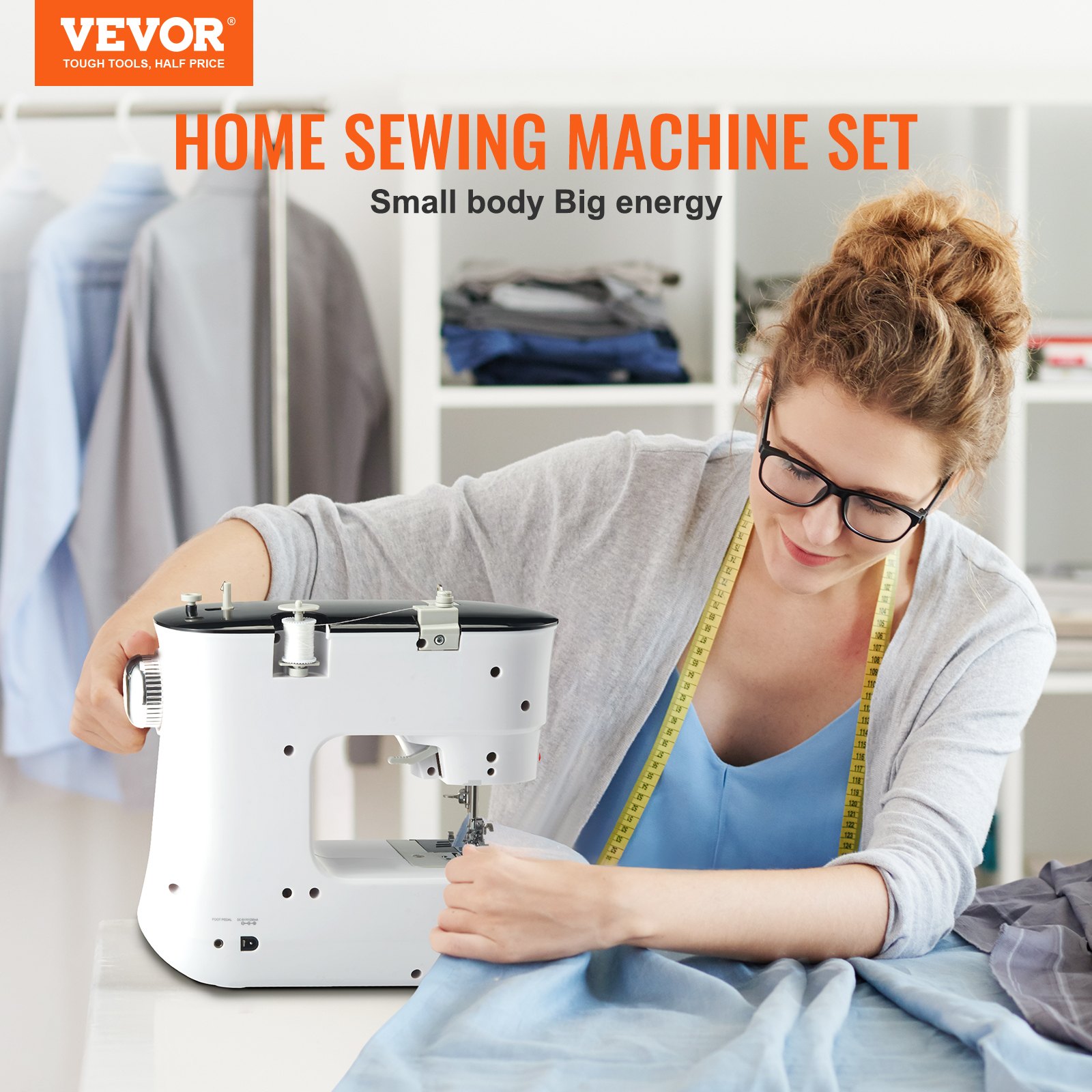 VEVOR Sewing Machine, Portable Sewing Machine for Beginners with 12 Built-in Stitches, Reverse Sewing, Dual Speed Kids Sewing Machine with Extension Table Foot Pedal, Accessory Kit Family Home Travel
