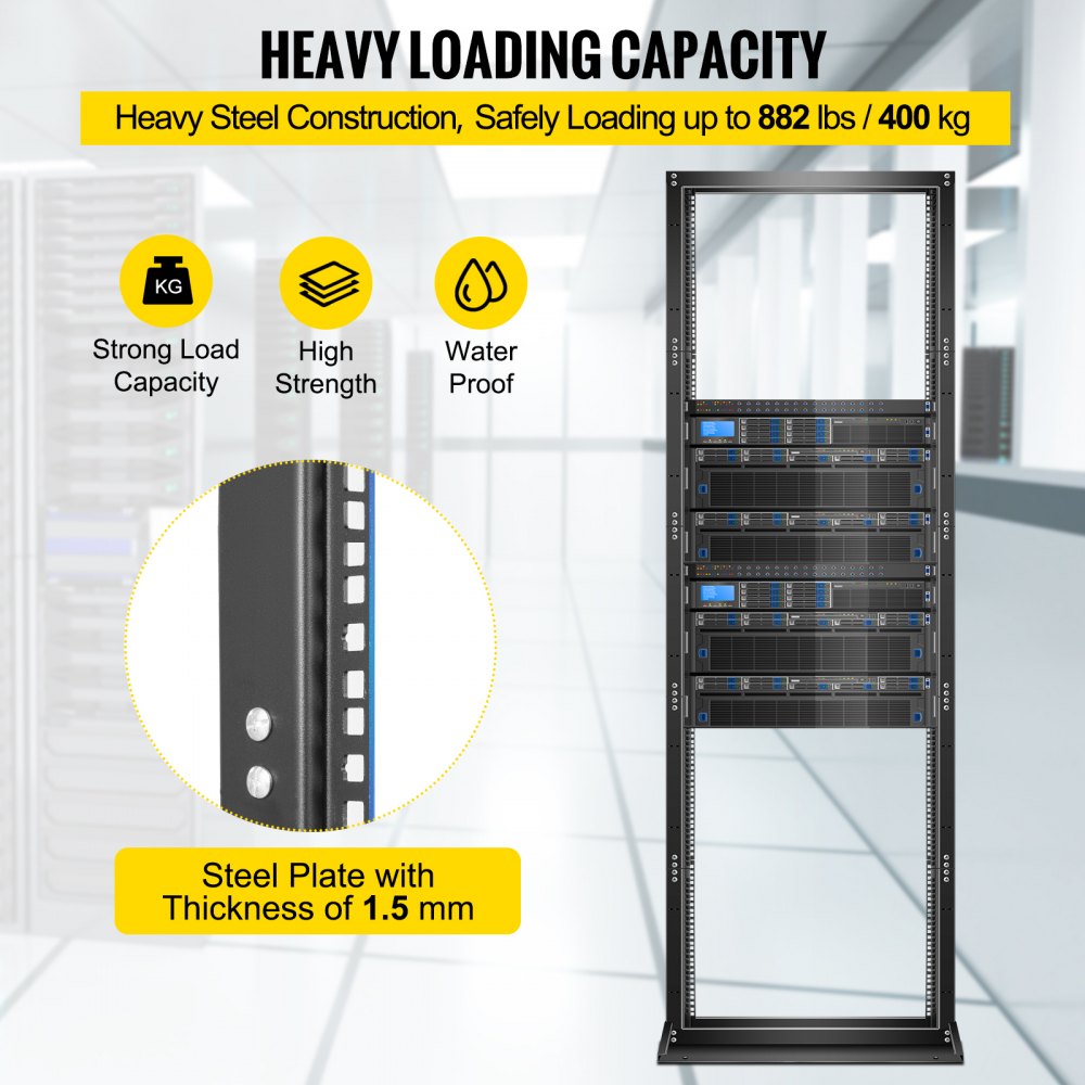 VEVOR Server Rack, 45U Open Frame Rack, 2-Post IT Server Network Relay Rack, 19 Inch Server/Audio Network Equipment Rack Cold Rolled Steel, Heavy Duty Threaded Rack, Holds Network Servers & AV Gear