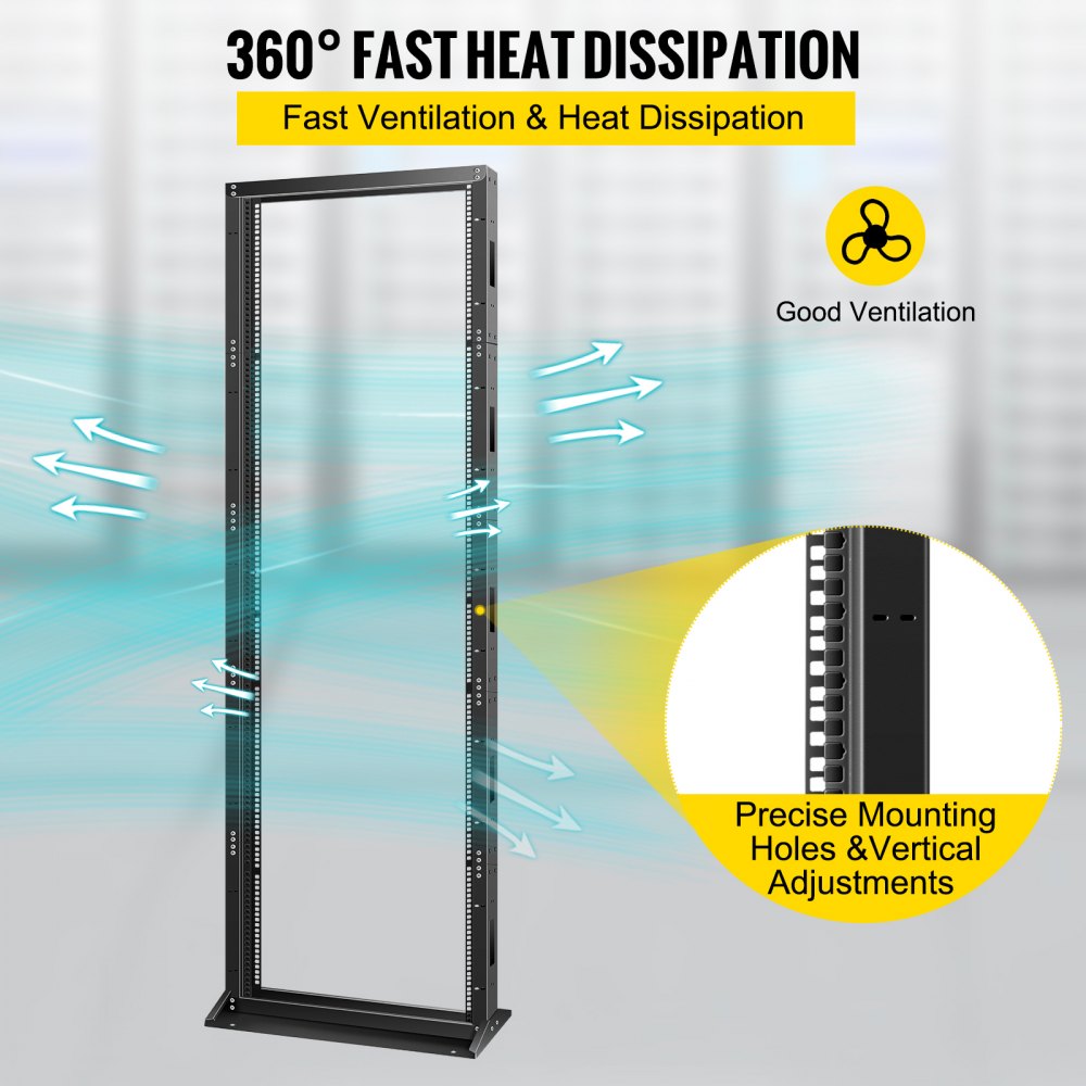 VEVOR Server Rack, 45U Open Frame Rack, 2-Post IT Server Network Relay Rack, 19 Inch Server/Audio Network Equipment Rack Cold Rolled Steel, Heavy Duty Threaded Rack, Holds Network Servers & AV Gear