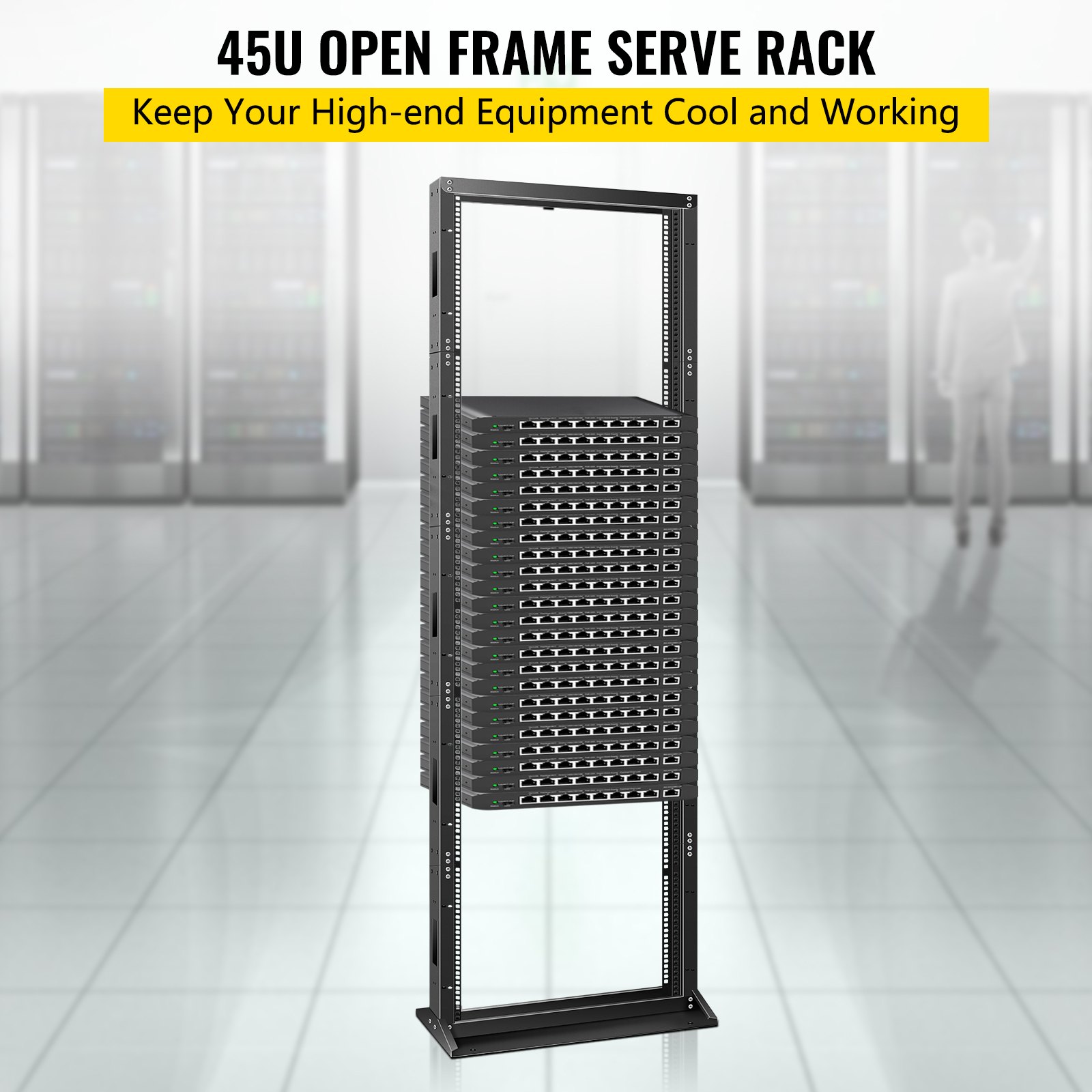 VEVOR Server Rack, 45U Open Frame Rack, 2-Post IT Server Network Relay Rack, 19 Inch Server/Audio Network Equipment Rack Cold Rolled Steel, Heavy Duty Threaded Rack, Holds Network Servers & AV Gear