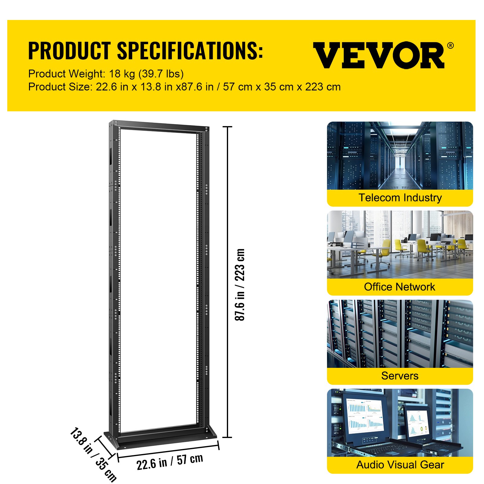 VEVOR Server Rack, 45U Open Frame Rack, 2-Post IT Server Network Relay Rack, 19 Inch Server/Audio Network Equipment Rack Cold Rolled Steel, Heavy Duty Threaded Rack, Holds Network Servers & AV Gear