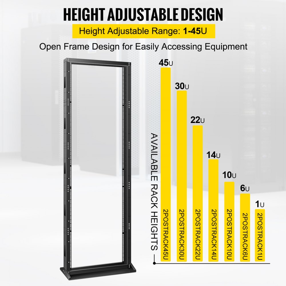 VEVOR Server Rack, 45U Open Frame Rack, 2-Post IT Server Network Relay Rack, 23 Inch Server/Audio Network Equipment Rack Cold Rolled Steel, Heavy Duty Threaded Rack, Holds Network Servers & AV Gear