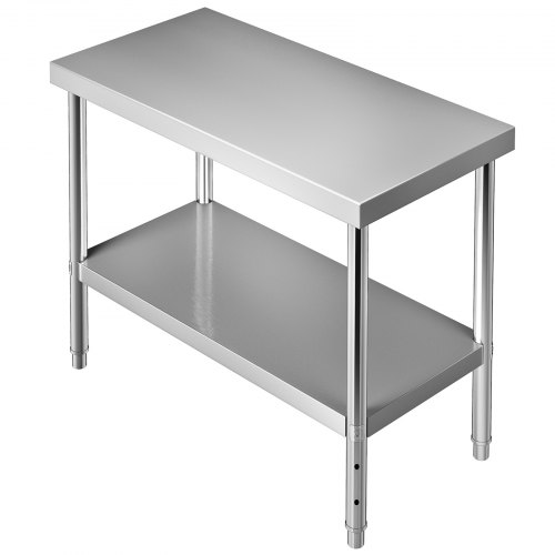 VEVOR Stainless Steel Prep Table, 122 x 46 x 86 cm, 250kg Load Capacity Heavy Duty Metal Worktable with Adjustable Undershelf, Commercial Workstation for Kitchen Restaurant Garage Backyard