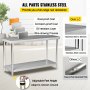 VEVOR Stainless Steel Work Prep Table Commercial Food Prep Table 48x24x34in