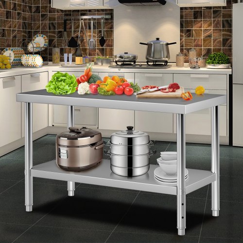 VEVOR Stainless Steel Table, 24 x 28 Inch, Heavy Duty Prep & Work Metal  Workbench with Adjustable Storage Under Shelf and Table Feet, Commercial