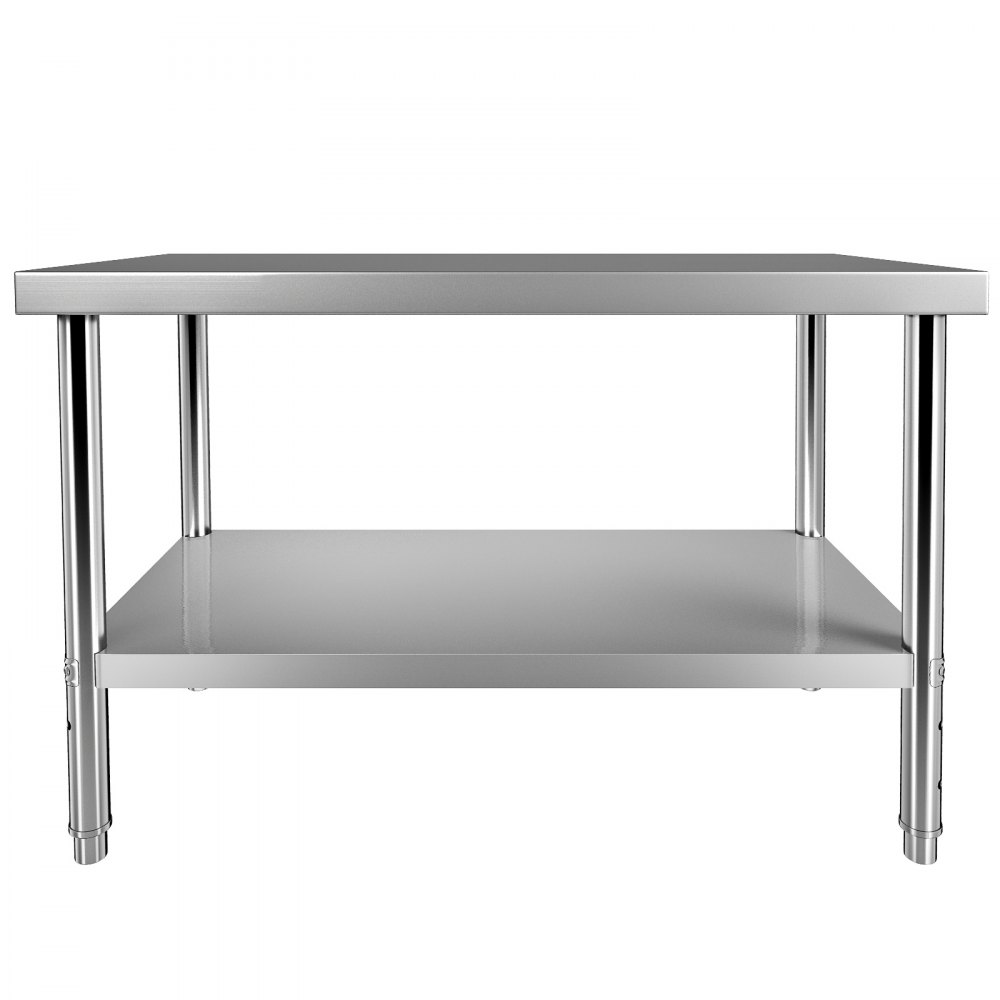 VEVOR Stainless Steel Prep Table, 122 x 76 x 87 cm, 250kg Load Capacity Heavy Duty Metal Worktable with Adjustable Undershelf, Commercial Workstation for Kitchen Restaurant Garage Backyard