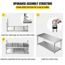 VEVOR Stainless Steel Work Prep Table Commercial Food Prep Table 72x30x34in