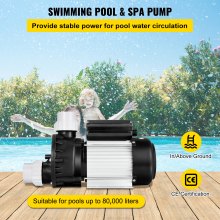 VEVOR Swimming 1HP 750W SPA 365 L/Min Hot Tub Water Circulation Pump Above Ground Pool and Whirlpool Bath, Black