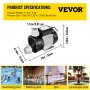 VEVOR spa pump specifications with images for swimming pool, bathing pool, spa, and landscape pool.