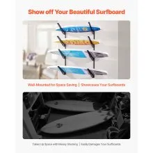 VEVOR Surfboard Wall Mount 4 Tiers Horizontal Surfboard Rack for Storage Display