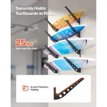 VEVOR Surfboard Wall Mount 4 Tiers Horizontal Surfboard Rack for Storage Display