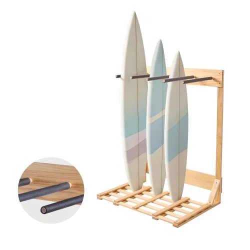 VEVOR Vertical Surfboard Stand, 4 Tiers Wooden Surfboard Rack for Storage and Display, Freestanding Board Stand Organizer, Surf Board Holder for Wakeboards, Snowboards, Kiteboards, Shortboard, Skis