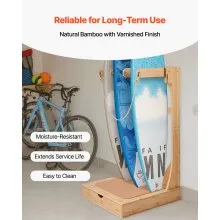 VEVOR Vertical Surfboard Stand, 3 Tiers Wooden Surfboard Rack for Storage and Display, Freestanding Board Stand Organizer with Hanging Hooks & Cork Padding, for Wakeboards, Snowboards, Kiteboards