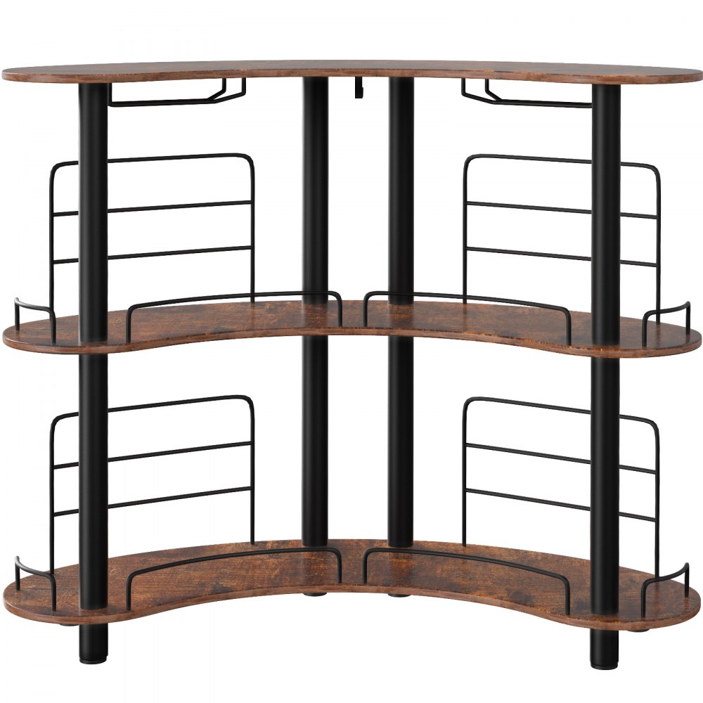 VEVOR Home Bar Unit, 3 niveles para licor con barandillas mejoradas, mesa de esquina con estantes de almacenamiento, soporte para copas de vino y anillo de linterna de hierro para cocina, pub (marrón rústico)