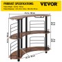 VEVOR Home Bar Unit, 3 niveles para licor con barandillas mejoradas, mesa de esquina con estantes de almacenamiento, soporte para copas de vino y anillo de linterna de hierro para cocina, pub (marrón rústico)