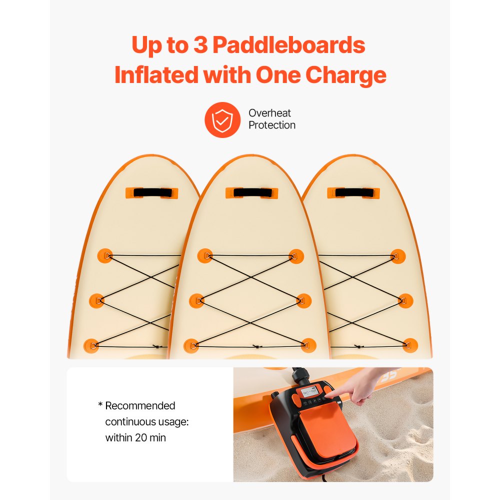 VEVOR 20PSI Paddle Board Pump, Rechargeable Battery-Powered, Dual Stage Inflation & Deflation SUP Air Pump with Auto-Off, 12V DC Car Connector & LED Light , Ideal for Inflatable Boats, Tent & Mattress