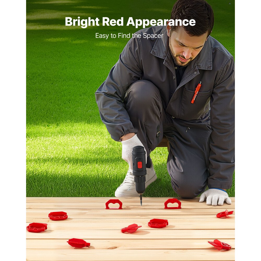 VEVOR 20-Pack 1/8 Inch Deck Board Spacers, Bright Red Gap Jig Rings for Easily Spotting, Easy Pull, ABS Decking Jig Spacing Tool for Composite, PVC, Hardwood, Pressure-Treated Planks, Terrace, Garden