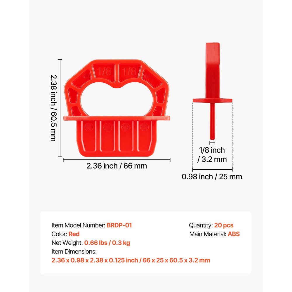 VEVOR 20-Pack 1/8 Inch Deck Board Spacers, Bright Red Gap Jig Rings for Easily Spotting, Easy Pull, ABS Decking Jig Spacing Tool for Composite, PVC, Hardwood, Pressure-Treated Planks, Terrace, Garden