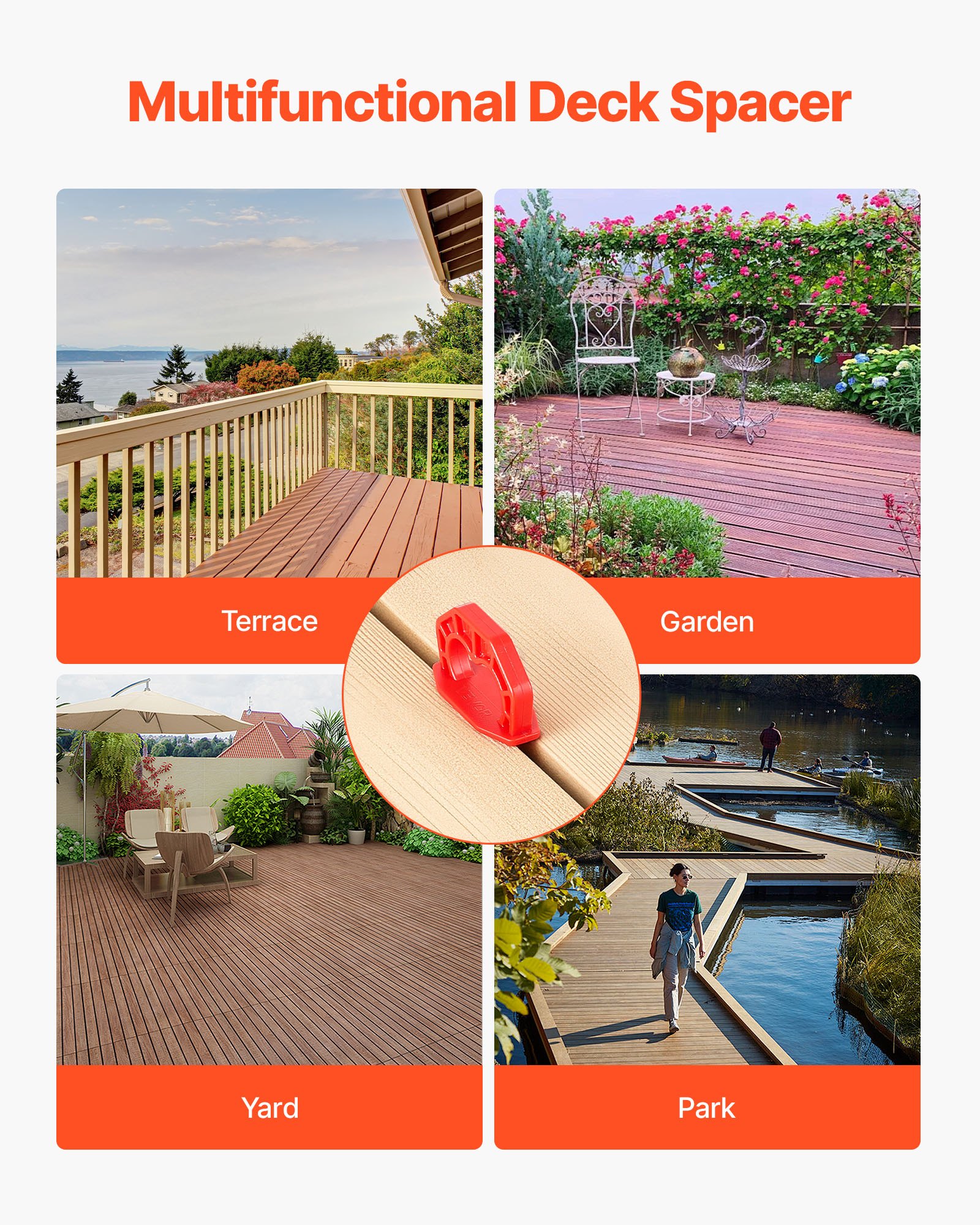 VEVOR 20-Pack 1/8 Inch Deck Board Spacers, Bright Red Gap Jig Rings for Easily Spotting, Easy Pull, ABS Decking Jig Spacing Tool for Composite, PVC, Hardwood, Pressure-Treated Planks, Terrace, Garden