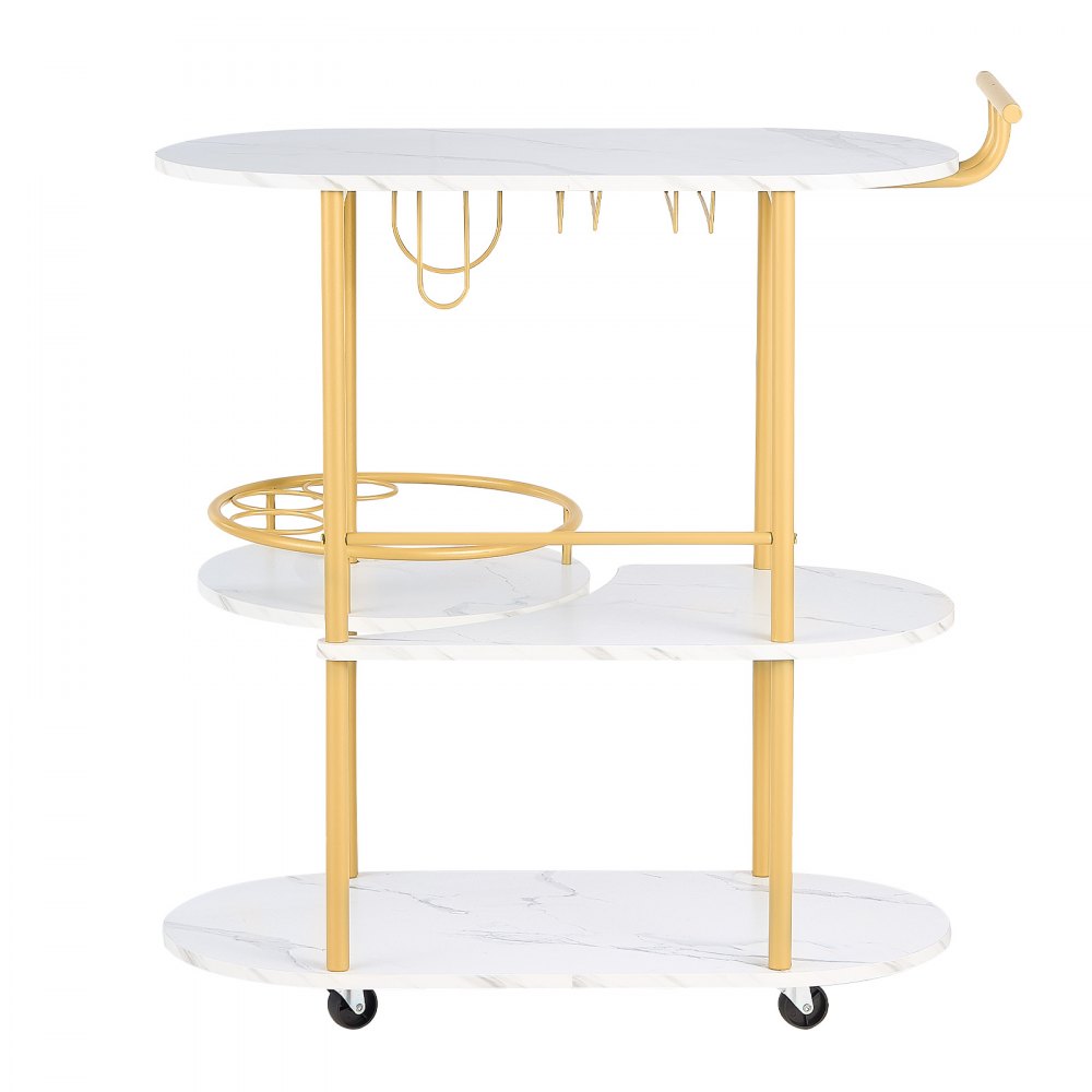 VEVOR Bar Cart, 3 Tiers Home Kitchen Serving Carts, Modern Round Rolling Utility Station on Wheels, Mobile Drink Beverage Trolley w/ Wooden Shelf, Wine Rack, Glass Holder, for Living Dining Room, Gold