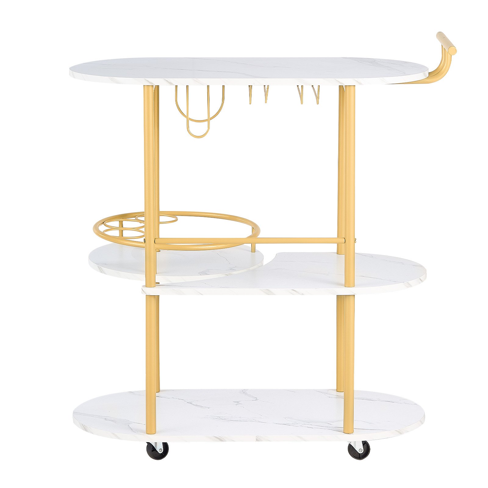 VEVOR Bar Cart, 3 Tiers Home Kitchen Serving Carts, Modern Round Rolling Utility Station on Wheels, Mobile Drink Beverage Trolley w/ Wooden Shelf, Wine Rack, Glass Holder, for Living Dining Room, Gold