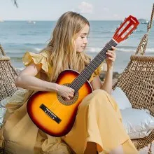 VEVOR Classical Guitar, 30 Inch, Wood Classical Guitar Starter Kit for Beginners, with Nylon Strings, Gig Bag, Strap, Tuner, Extra Strings, Pick, Capo, Basswood, for Kids Girls Boys Students, Sunburst