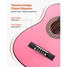 VEVOR Classical Guitar, 30 Inch, Wood Classical Guitar Starter Kit for Beginners, with Nylon Strings, Gig Bag, Strap, Tuner, Extra Strings, Picks, Capo, Basswood, for Kids Girls Boys Students, Pink