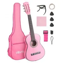 VEVOR Classical Guitar, 30 Inch, Wood Classical Guitar Starter Kit for Beginners, with Nylon Strings, Gig Bag, Strap, Tuner, Extra Strings, Picks, Capo, Basswood, for Kids Girls Boys Students, Pink