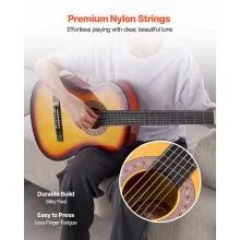VEVOR Classical Guitar, 38 Inch, Wood Classical Guitar Starter Kit for Beginners, with Nylon Strings, Gig Bag, Strap, Tuner, Extra String, Pick, Capo, Basswood, for Teenagers Adults Students, Sunburst