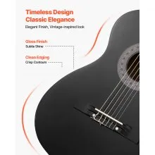 VEVOR Classical Guitar, 38 Inch, Wood Classical Guitar Starter Kit for Beginners, with Nylon Strings, Gig Bag, Strap, Tuner, Extra Strings, Picks, Capo, Basswood, for Teenagers Adults Students, Black
