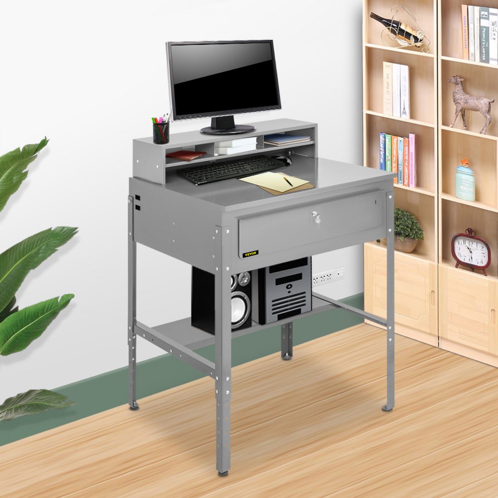 VEVOR Steel Office Desk Standing Height Adjustable Flat Top Desk Computer Table