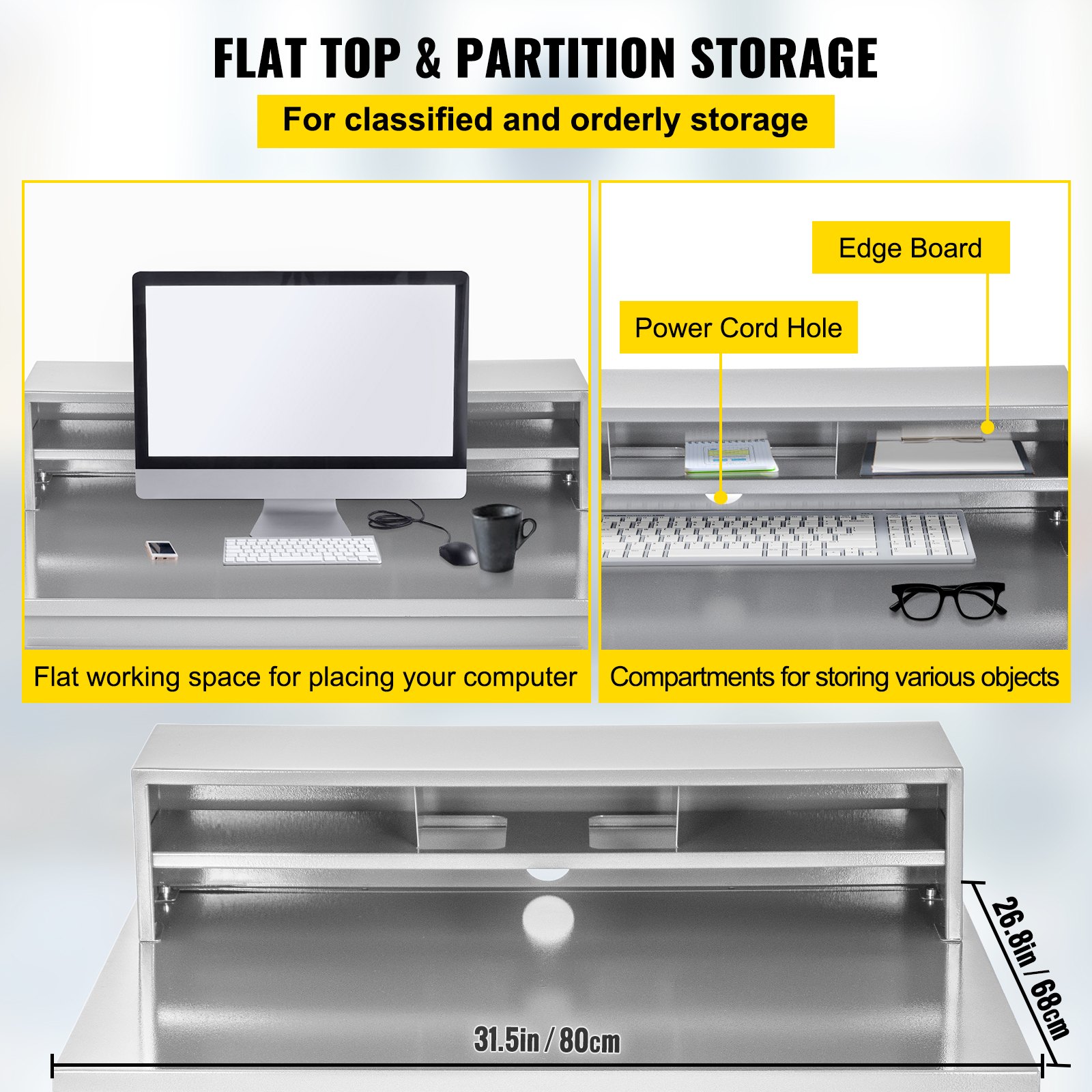 VEVOR Steel Office Desk Standing Height Adjustable Flat Top Desk Computer Table