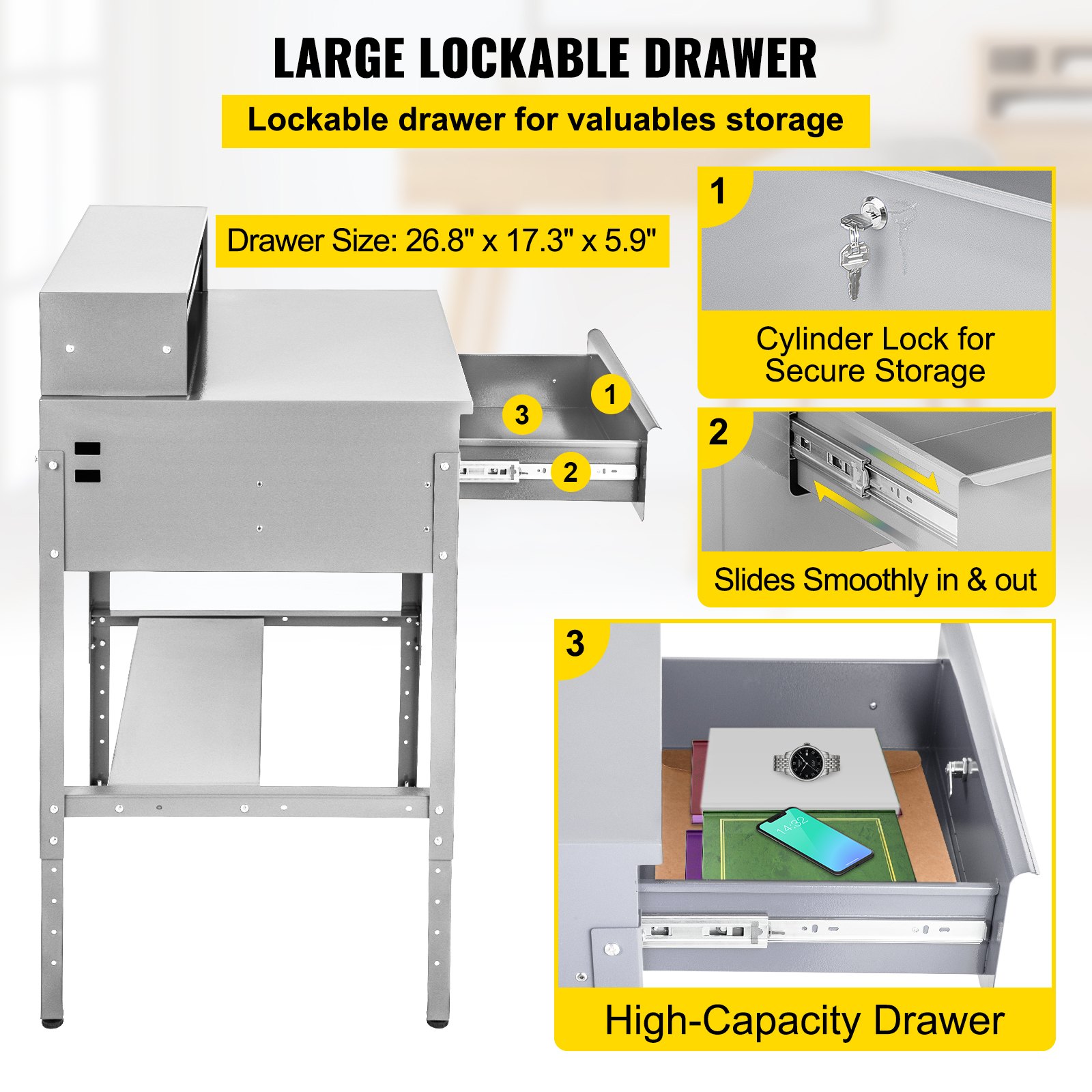 VEVOR Steel Office Desk Standing Height Adjustable Flat Top Desk Computer Table