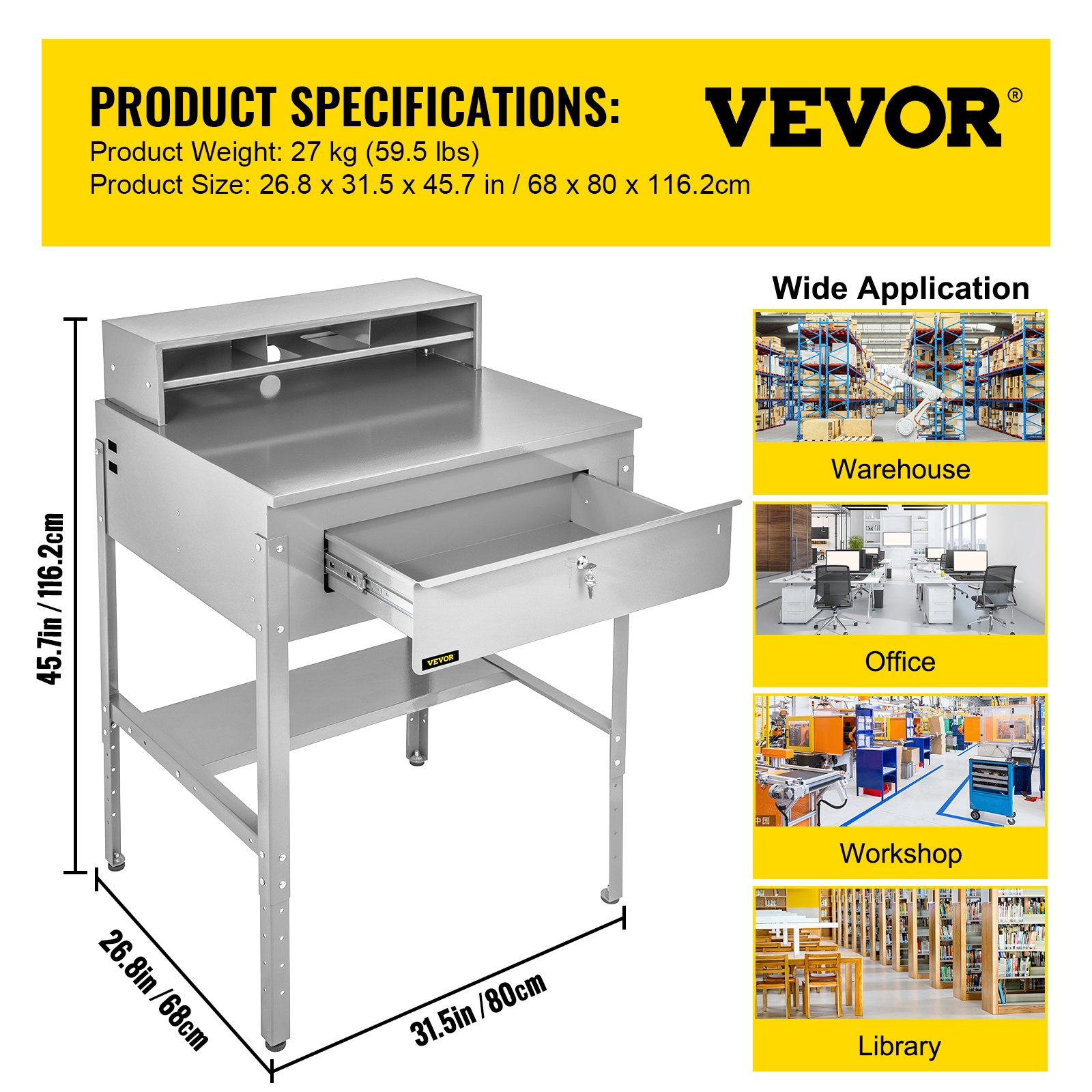 VEVOR Steel Office Desk Standing Height Adjustable Flat Top Desk Computer Table