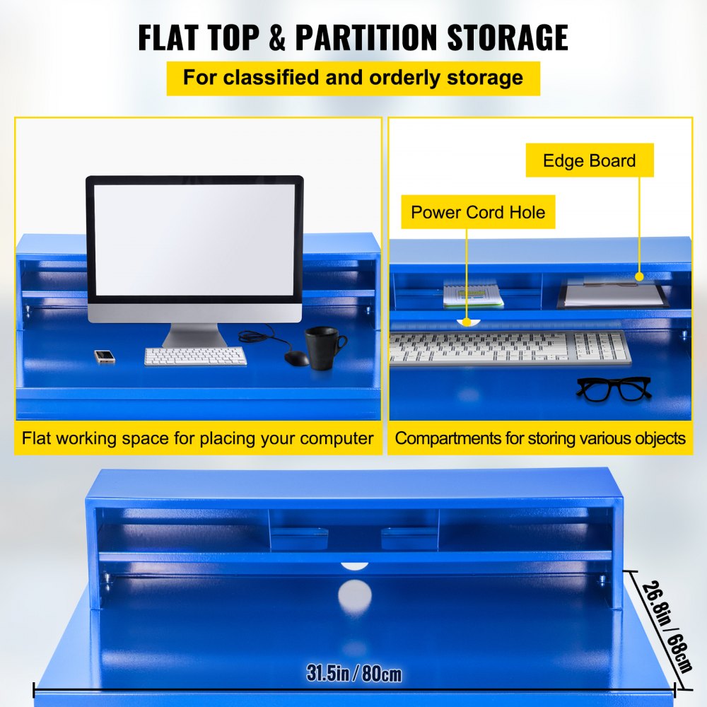 VEVOR Steel Office Desk Height Adjustable Flat Top Shop Desk Computer Table Blue