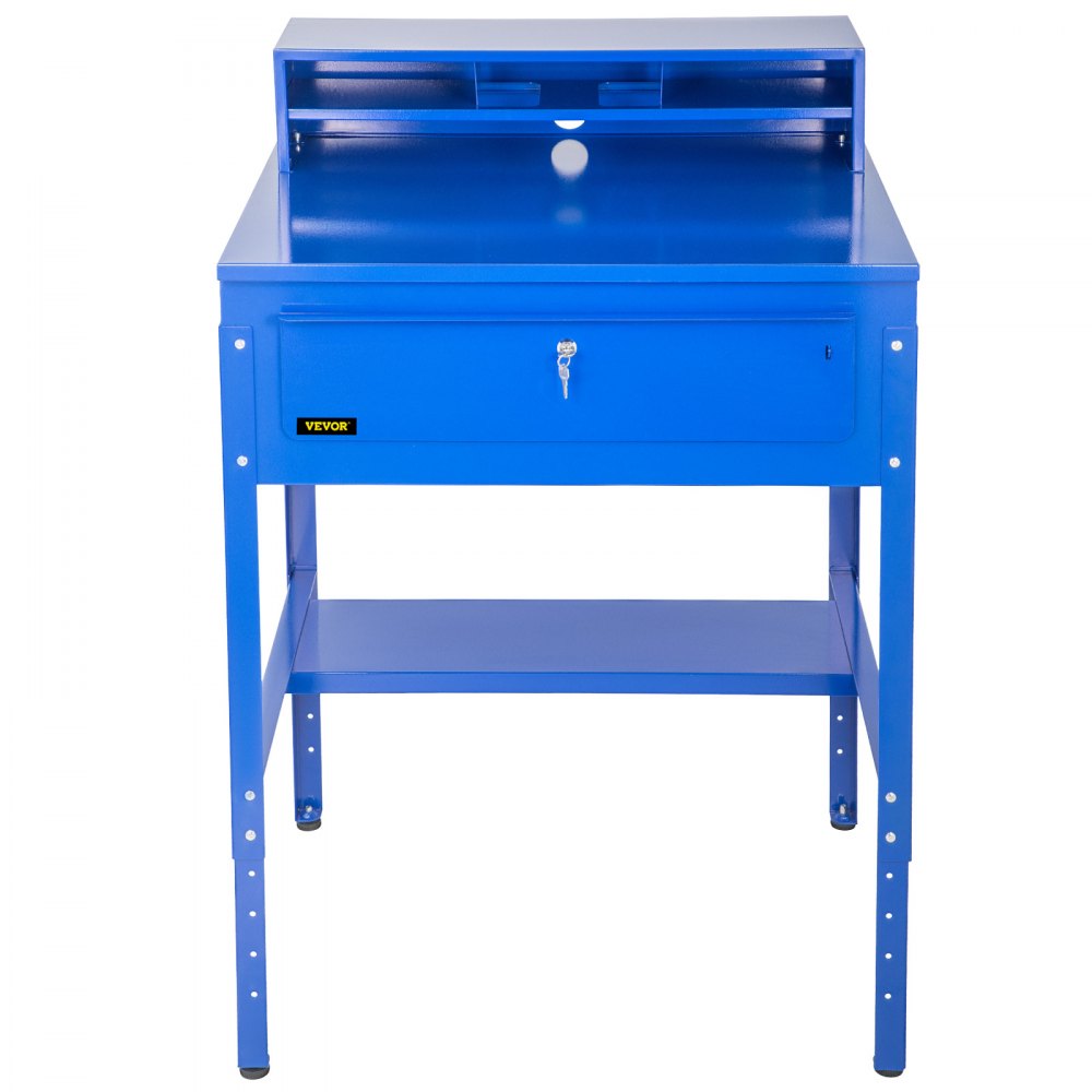 VEVOR Steel Office Desk Height Adjustable Flat Top Shop Desk Computer Table Blue