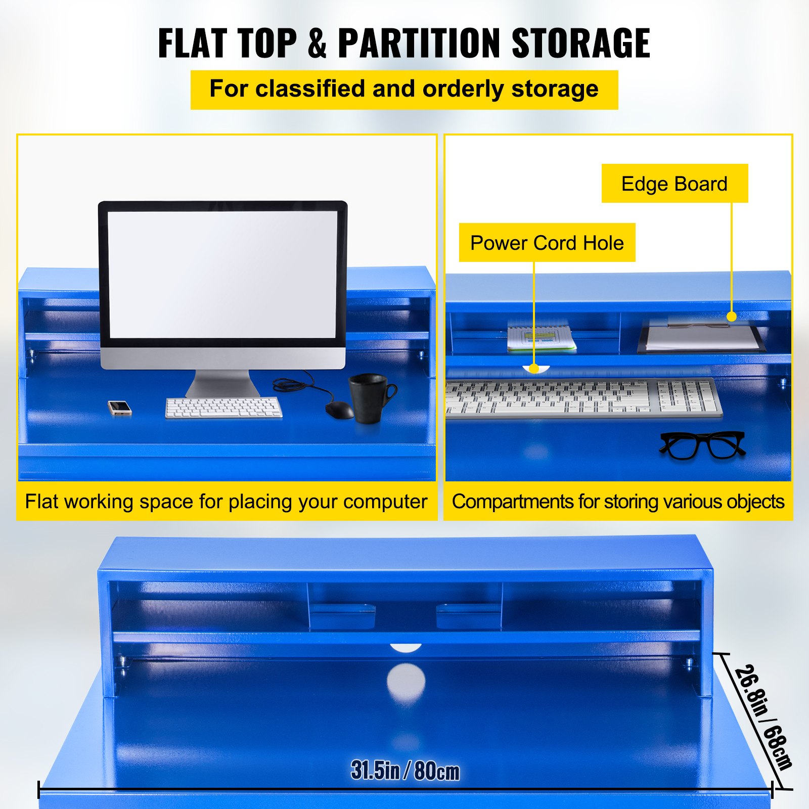 VEVOR Steel Office Desk Height Adjustable Flat Top Shop Desk Computer Table Blue