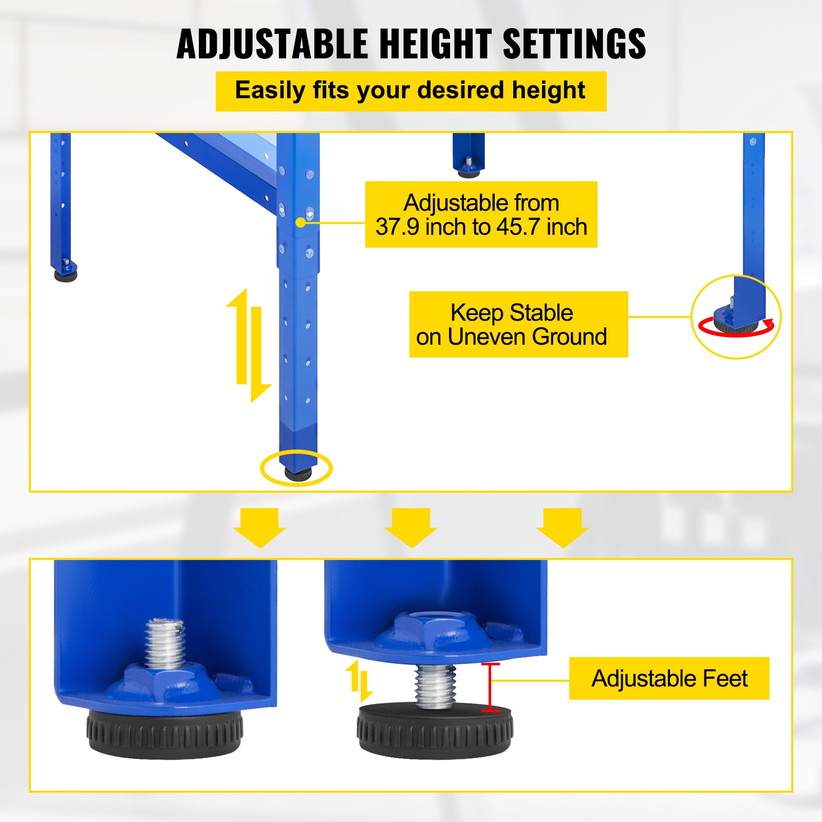 VEVOR Steel Office Desk Height Adjustable Flat Top Shop Desk Computer Table Blue
