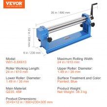 VEVOR Slip Roll Machine Sheet Metal Slip Roller 24'' x 16 Gauge φ1.49 in Roller